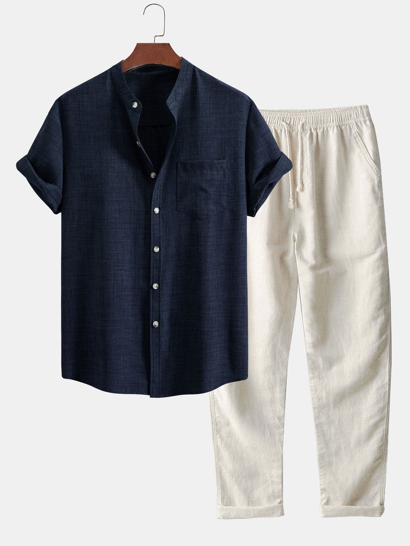 Stand Collar Shirt & Linen Trousers