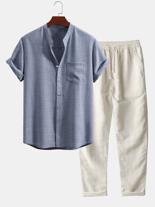 Stand Collar Shirt & Linen Trousers