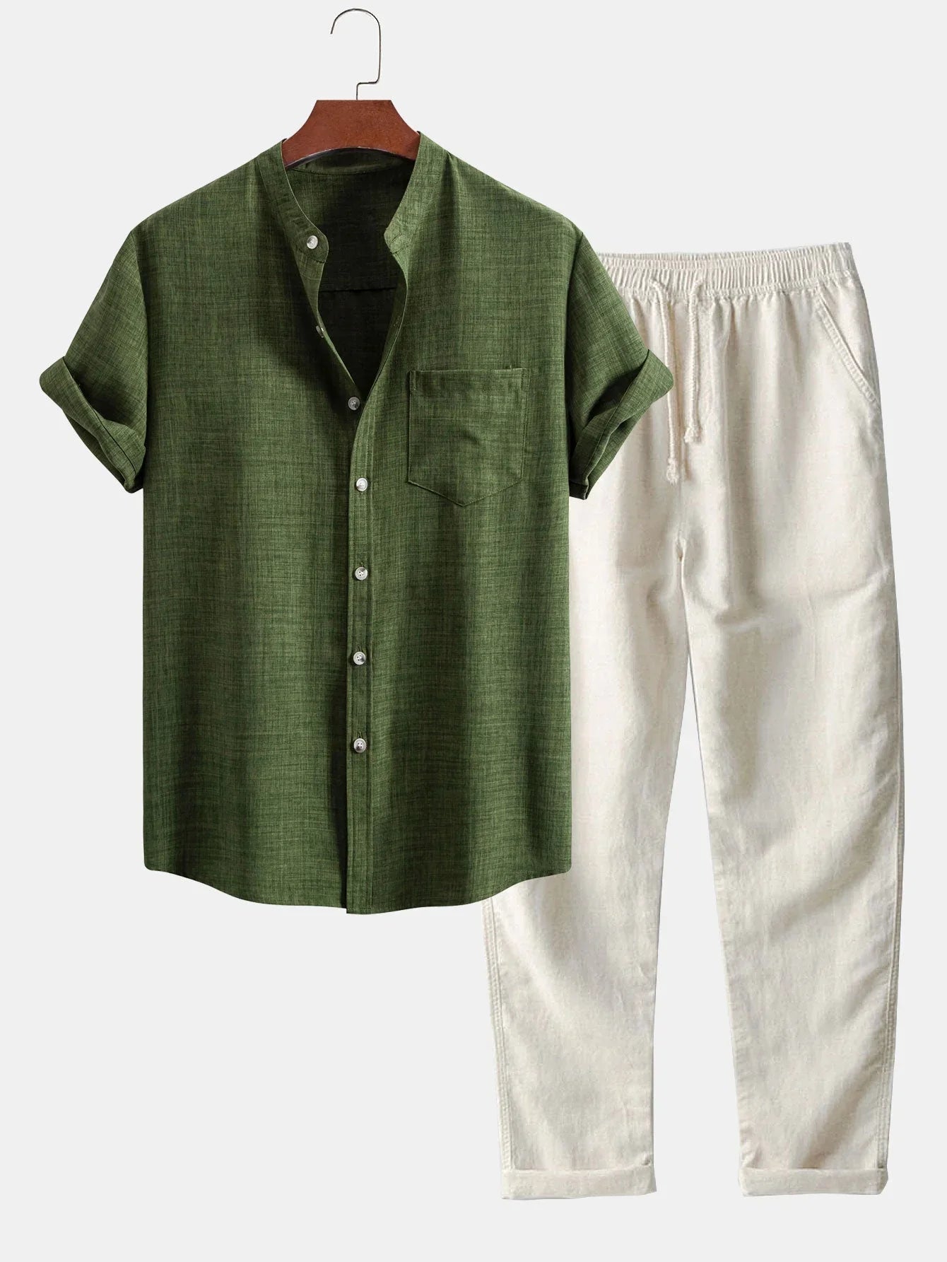 Stand Collar Shirt & Linen Trousers