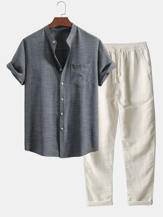 Stand Collar Shirt & Linen Trousers