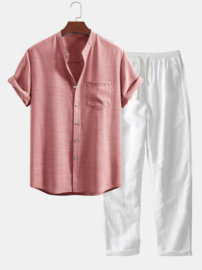 Stand Collar Shirt & Linen Trousers